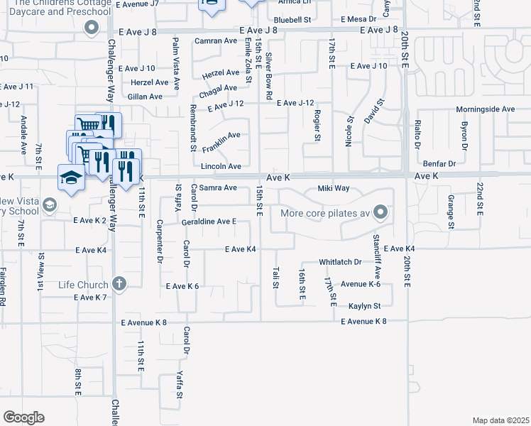 map of restaurants, bars, coffee shops, grocery stores, and more near 401 Auto Vista Drive in Palmdale