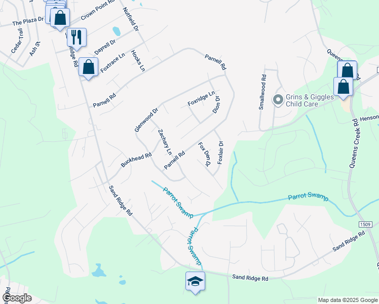 map of restaurants, bars, coffee shops, grocery stores, and more near 277 Parnell Road in Hubert