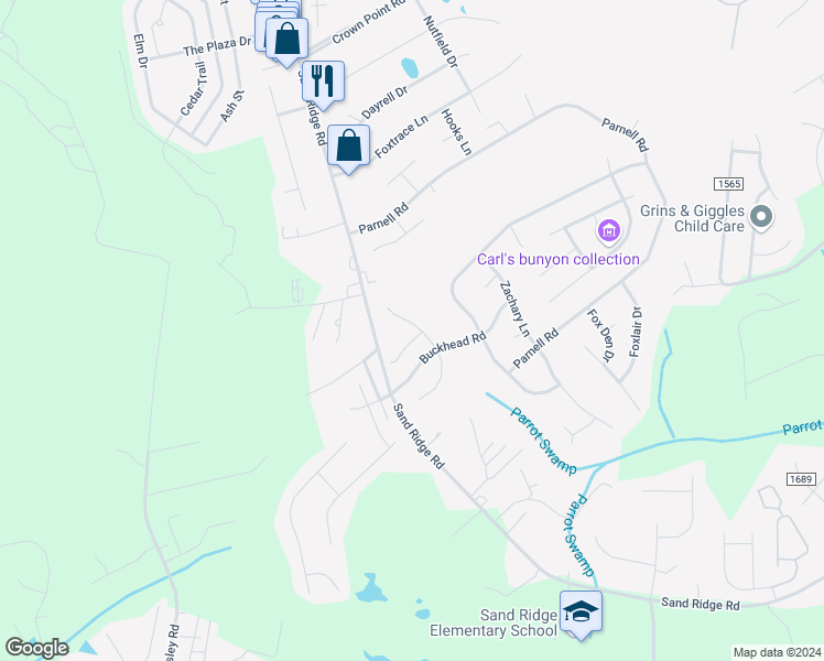 map of restaurants, bars, coffee shops, grocery stores, and more near 205 Stag Court in Hubert