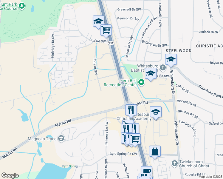 map of restaurants, bars, coffee shops, grocery stores, and more near in Huntsville