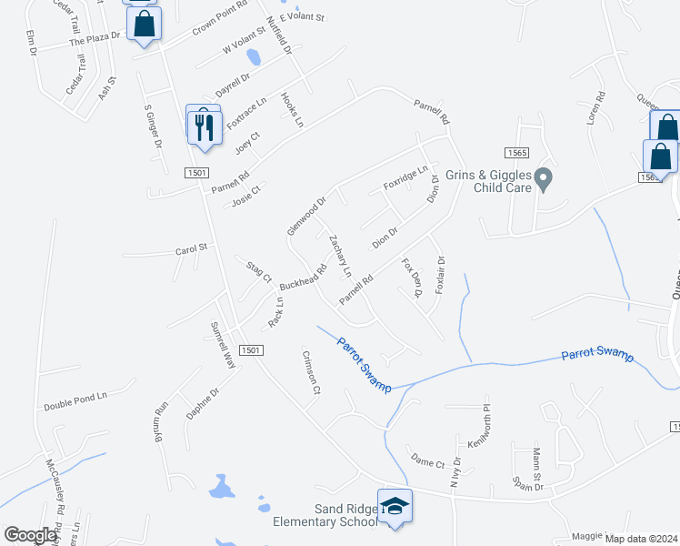 map of restaurants, bars, coffee shops, grocery stores, and more near 220 Zachary Lane in Hubert