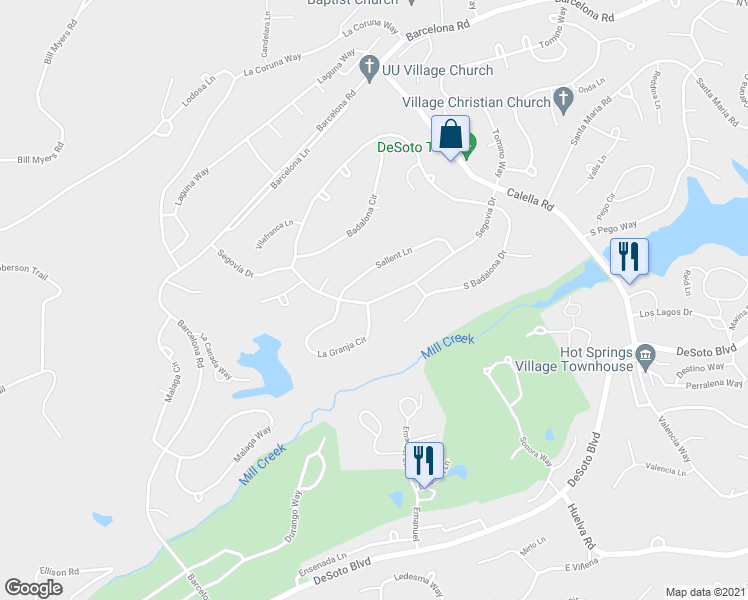 map of restaurants, bars, coffee shops, grocery stores, and more near 32 Segovia Drive in Hot Springs Village