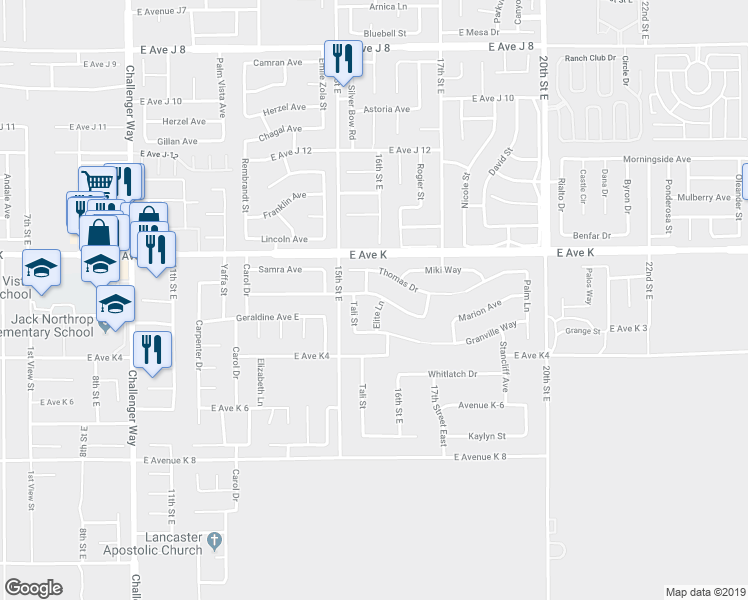 map of restaurants, bars, coffee shops, grocery stores, and more near 1544 Marion Avenue in Lancaster