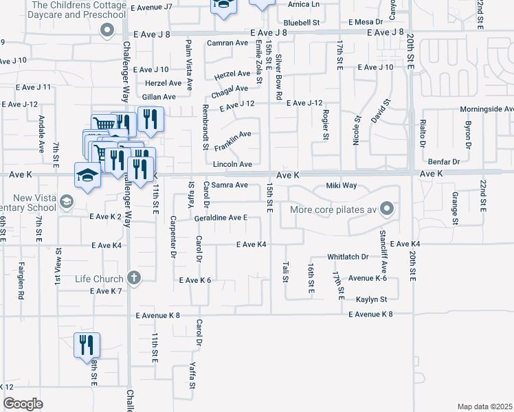 map of restaurants, bars, coffee shops, grocery stores, and more near 1340 Marion Avenue in Lancaster