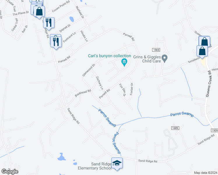 map of restaurants, bars, coffee shops, grocery stores, and more near 276 Parnell Road in Hubert