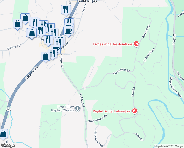map of restaurants, bars, coffee shops, grocery stores, and more near 211 Ridgehaven Trail in Ellijay