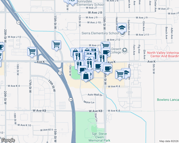 map of restaurants, bars, coffee shops, grocery stores, and more near Avenue in Los Angeles County