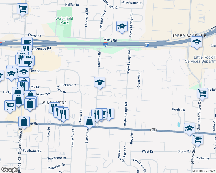 map of restaurants, bars, coffee shops, grocery stores, and more near 10 Larry Circle in Little Rock