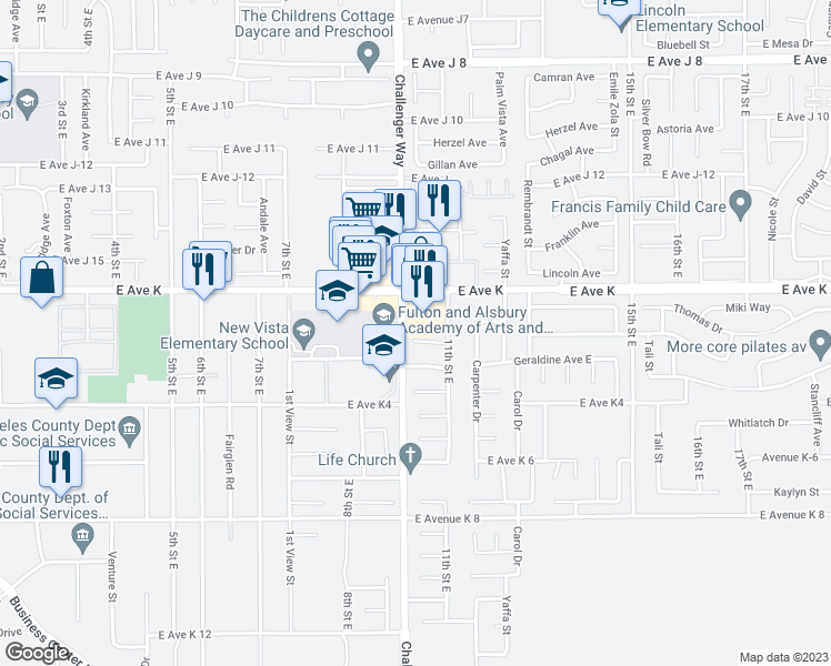 map of restaurants, bars, coffee shops, grocery stores, and more near 1009 Lillian Court in Lancaster