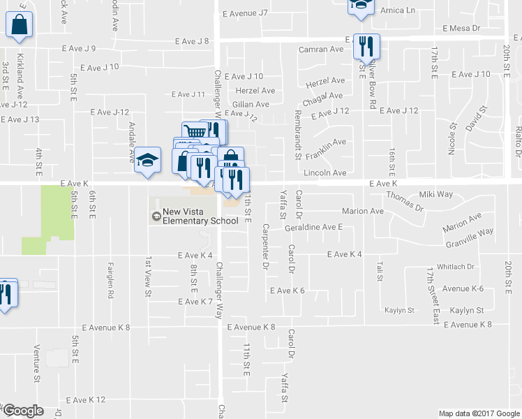 map of restaurants, bars, coffee shops, grocery stores, and more near 43535 Carpenter Drive in Lancaster
