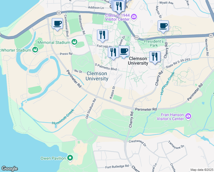 map of restaurants, bars, coffee shops, grocery stores, and more near 323 Fernow Street in Clemson