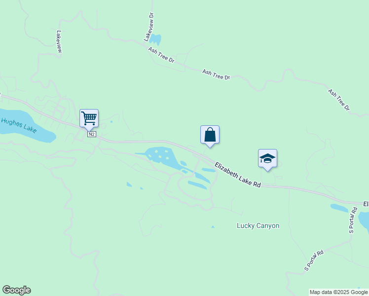 map of restaurants, bars, coffee shops, grocery stores, and more near Elizabeth Lake Road in Lake Hughes