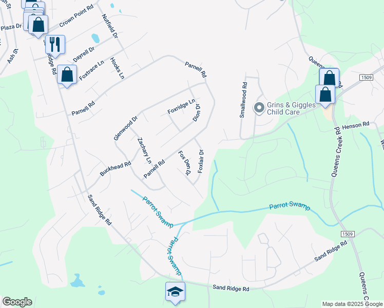 map of restaurants, bars, coffee shops, grocery stores, and more near 205 Red Fox Court in Hubert