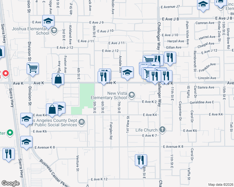map of restaurants, bars, coffee shops, grocery stores, and more near in Hi Vista