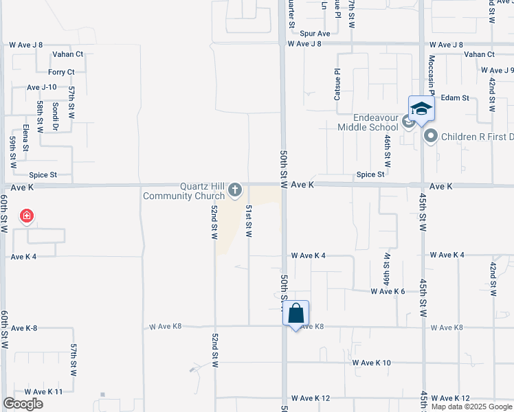 map of restaurants, bars, coffee shops, grocery stores, and more near 43543 51st Street West in Quartz Hill