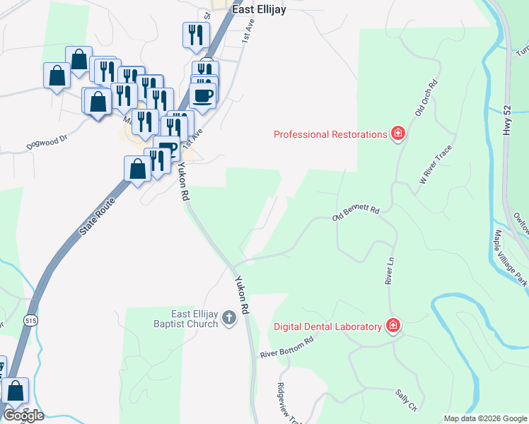 map of restaurants, bars, coffee shops, grocery stores, and more near 211 Ridgehaven Trail in Ellijay