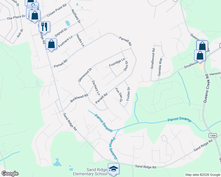 map of restaurants, bars, coffee shops, grocery stores, and more near 270 Parnell Road in Hubert