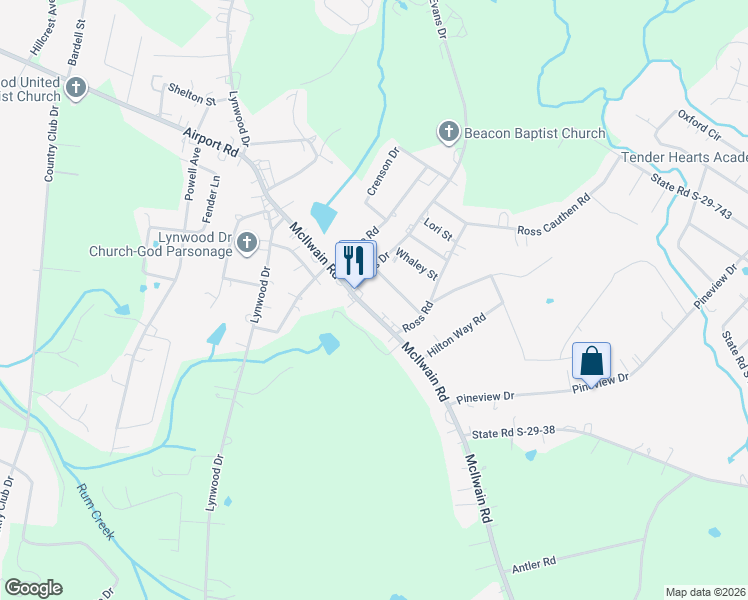 map of restaurants, bars, coffee shops, grocery stores, and more near 1333 McIlwain Road in Lancaster