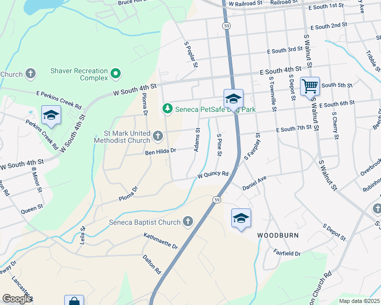 map of restaurants, bars, coffee shops, grocery stores, and more near 401 Ben Hilda Drive in Seneca