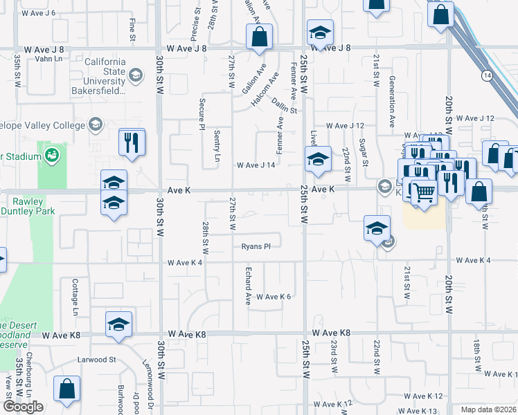 map of restaurants, bars, coffee shops, grocery stores, and more near 2607 Stillmeadow Lane in Lancaster