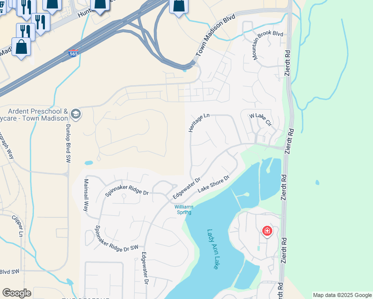 map of restaurants, bars, coffee shops, grocery stores, and more near 148 Heritage Lane in Madison