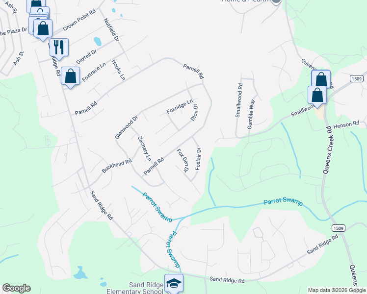 map of restaurants, bars, coffee shops, grocery stores, and more near 267 Parnell Road in Hubert