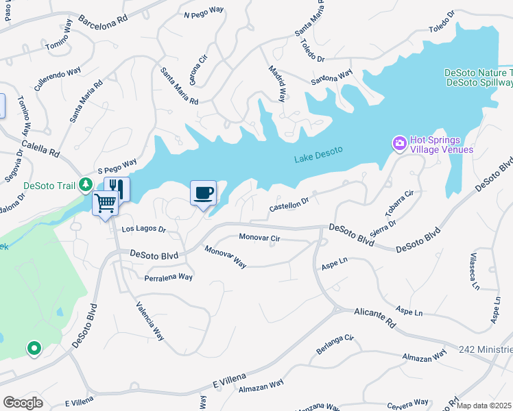 map of restaurants, bars, coffee shops, grocery stores, and more near 2 Troza Lane in Hot Springs Village
