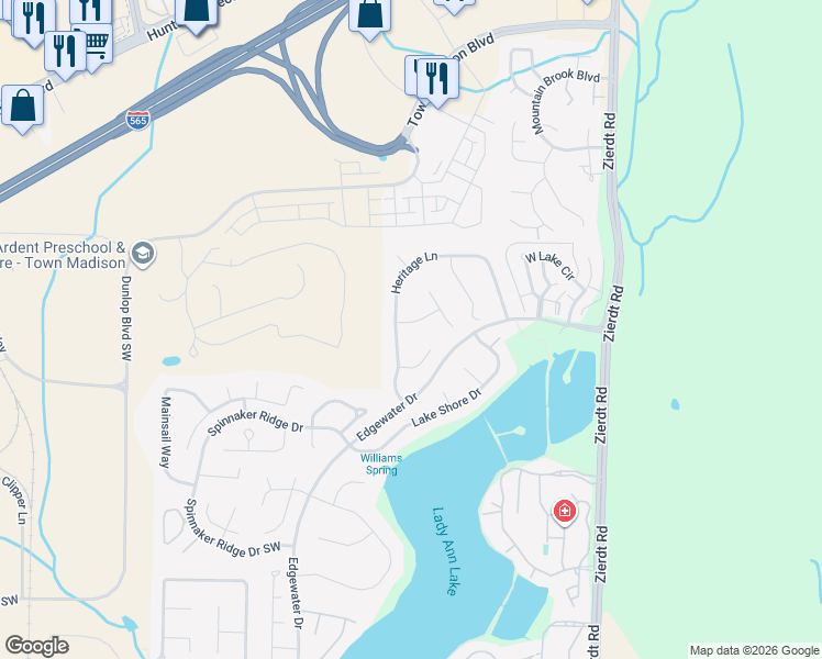 map of restaurants, bars, coffee shops, grocery stores, and more near 102 Emerald Lane in Madison