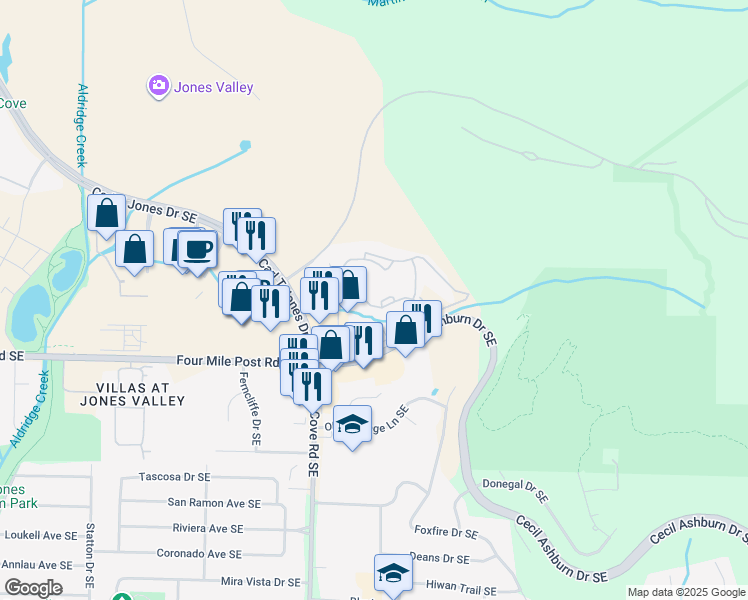 map of restaurants, bars, coffee shops, grocery stores, and more near 300 Southeast Legacy Farm Drive in Huntsville