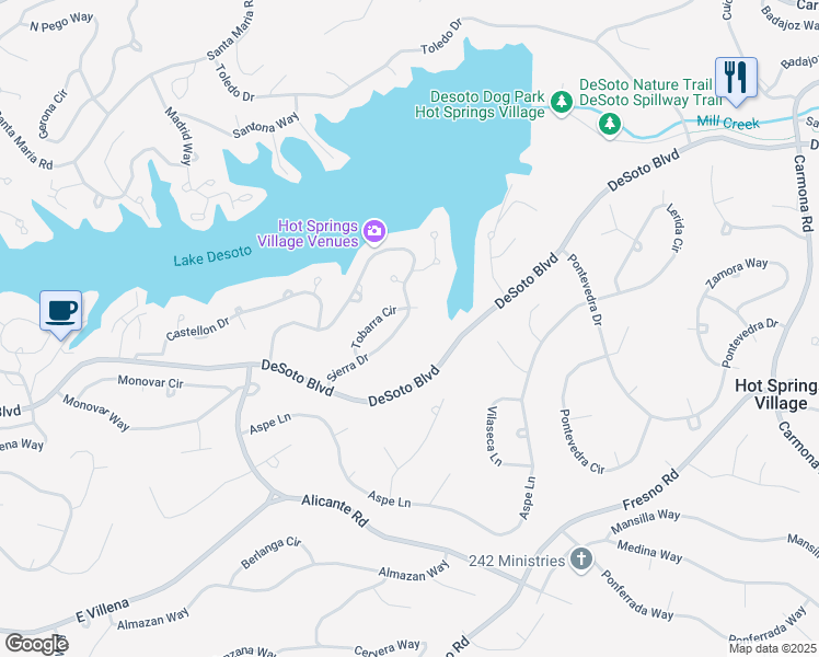map of restaurants, bars, coffee shops, grocery stores, and more near 54 Sierra Drive in Hot Springs