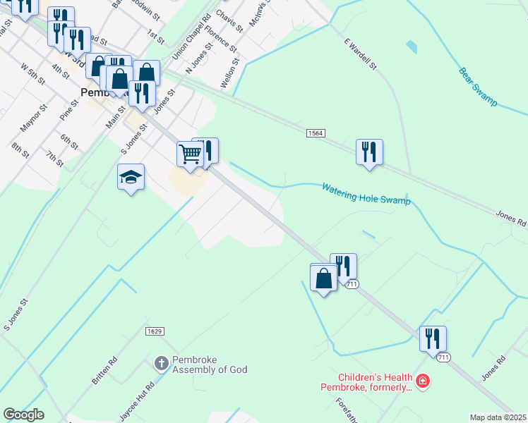 map of restaurants, bars, coffee shops, grocery stores, and more near in Pembroke