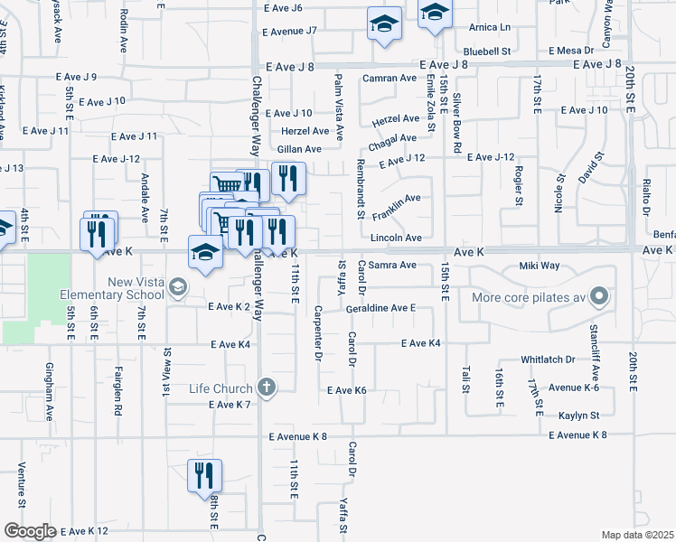 map of restaurants, bars, coffee shops, grocery stores, and more near 1145 Robinson Court in Lancaster