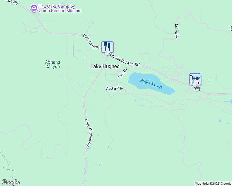 map of restaurants, bars, coffee shops, grocery stores, and more near Newview Drive in Lake Hughes