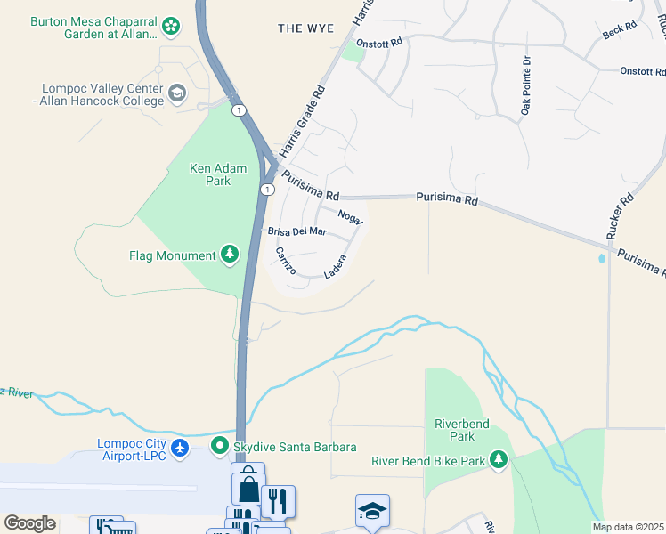 map of restaurants, bars, coffee shops, grocery stores, and more near 317 Ladera in Lompoc