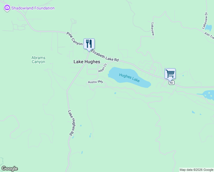 map of restaurants, bars, coffee shops, grocery stores, and more near 18087 Austin Way in Lake Hughes