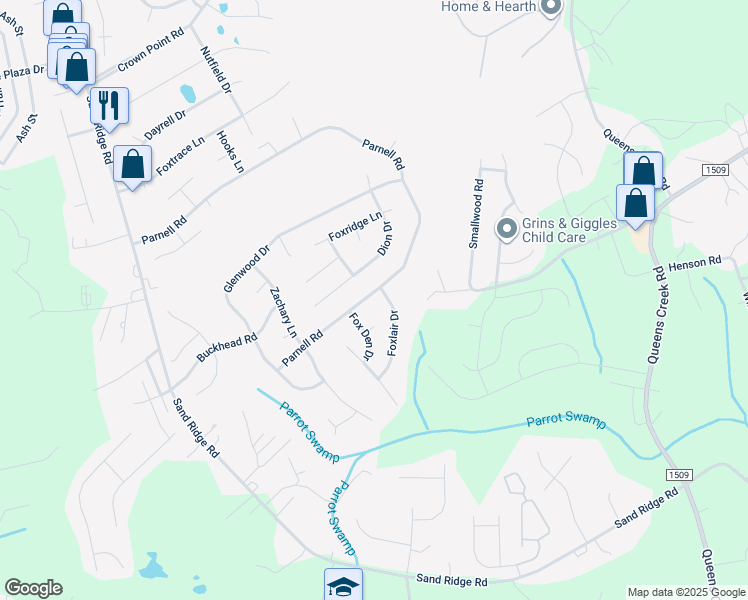 map of restaurants, bars, coffee shops, grocery stores, and more near 263 Parnell Road in Hubert