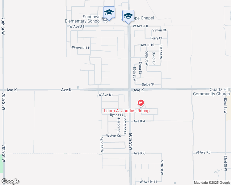 map of restaurants, bars, coffee shops, grocery stores, and more near 6059 West Avenue K1 in Lancaster