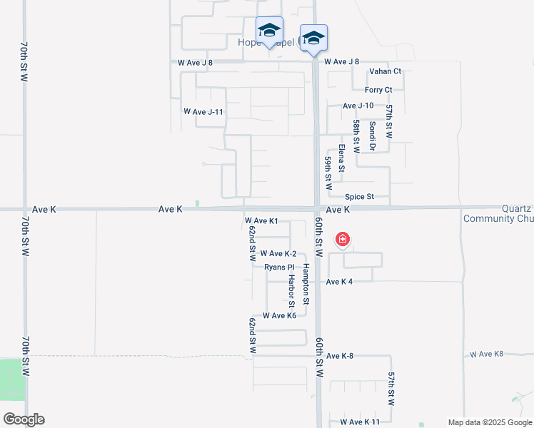 map of restaurants, bars, coffee shops, grocery stores, and more near 6106 West Avenue K1 in Lancaster
