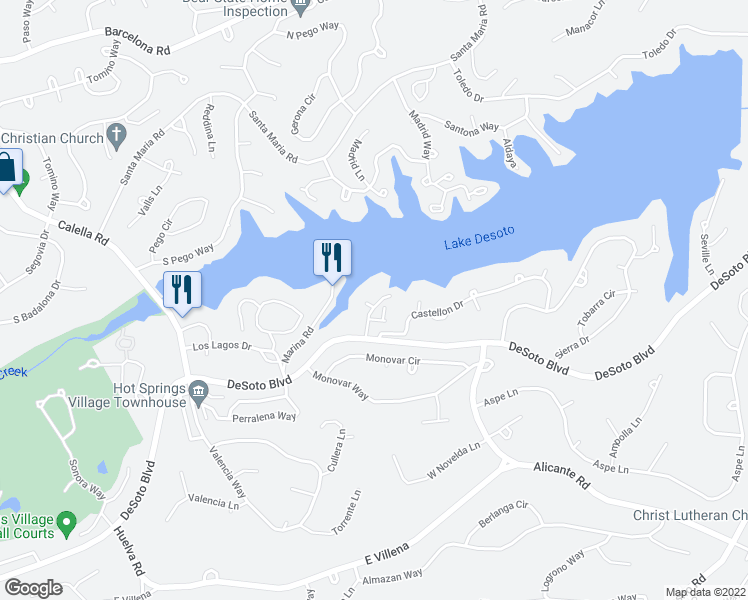 map of restaurants, bars, coffee shops, grocery stores, and more near 2 Prestamista Lane in Hot Springs