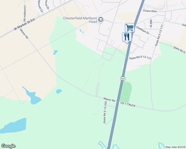 map of restaurants, bars, coffee shops, grocery stores, and more near 179 Chatham Trace Circle in Cheraw