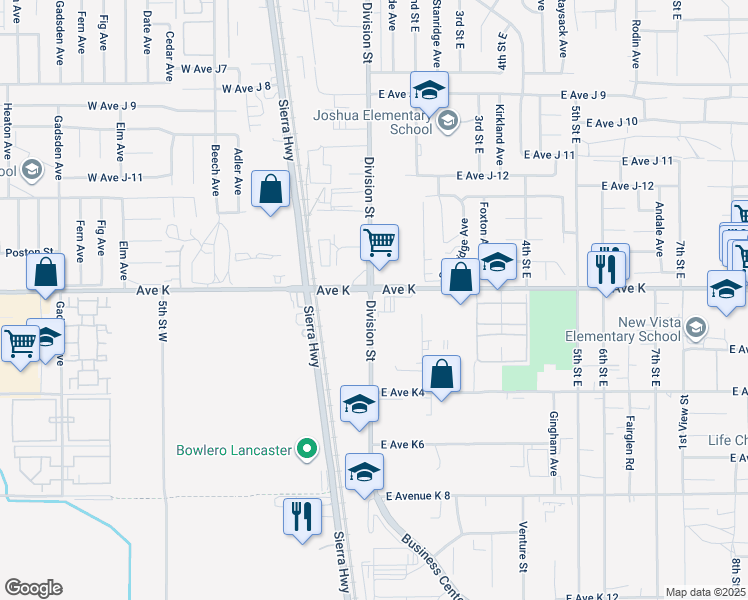 map of restaurants, bars, coffee shops, grocery stores, and more near 2 Avenue K in Lancaster