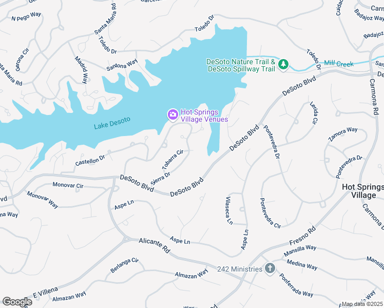 map of restaurants, bars, coffee shops, grocery stores, and more near 54 Sierra Drive in Hot Springs