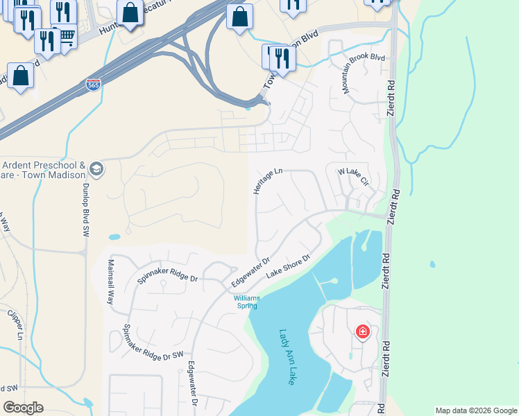 map of restaurants, bars, coffee shops, grocery stores, and more near 102 Emerald Lane in Madison
