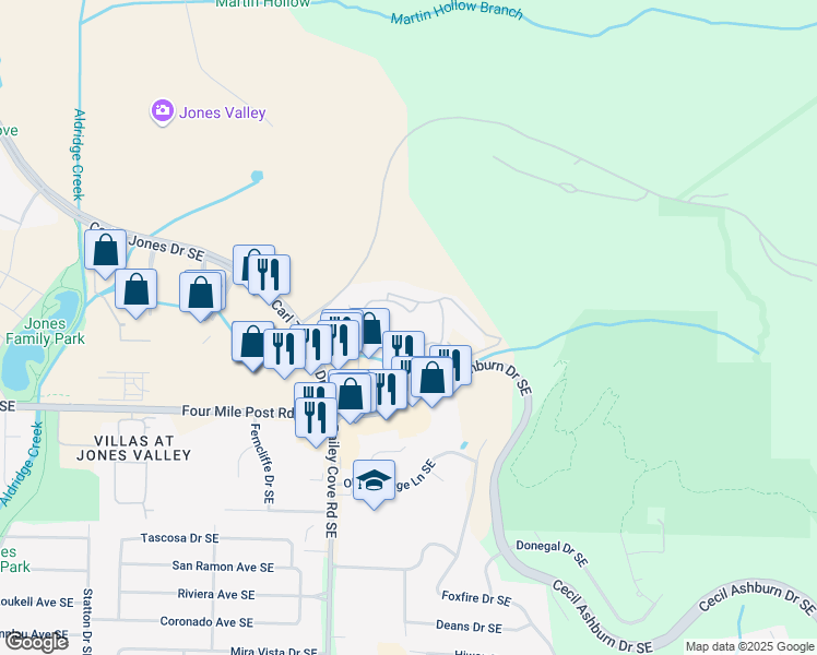 map of restaurants, bars, coffee shops, grocery stores, and more near 300 Southeast Legacy Farm Drive in Huntsville