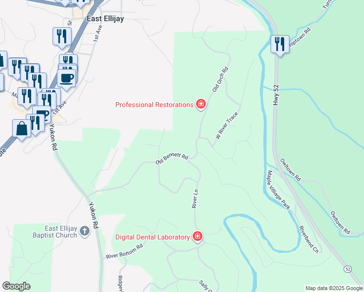 map of restaurants, bars, coffee shops, grocery stores, and more near 527 Old Bennett Road in Ellijay