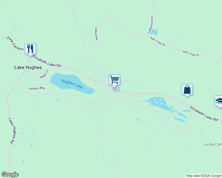map of restaurants, bars, coffee shops, grocery stores, and more near 43697 Trail M in Lake Hughes