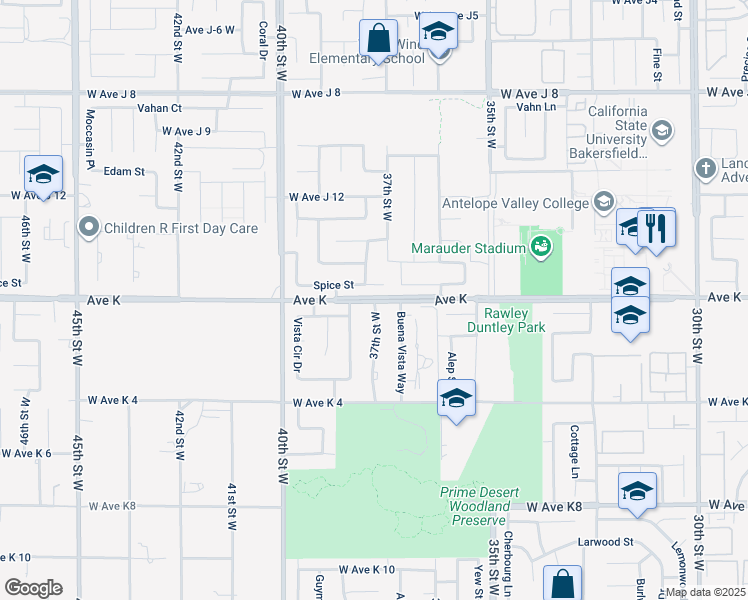map of restaurants, bars, coffee shops, grocery stores, and more near 3701 Spice Street in Lancaster