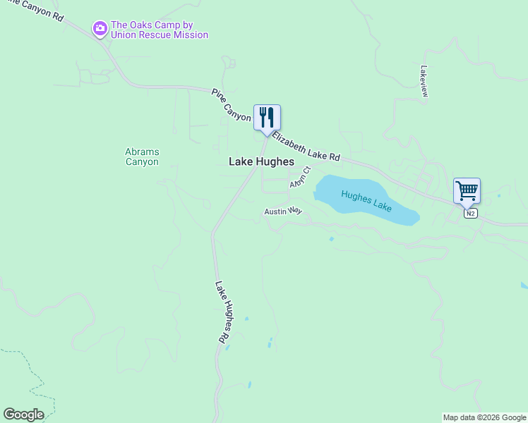 map of restaurants, bars, coffee shops, grocery stores, and more near 18128 Desswood Drive in Lake Hughes