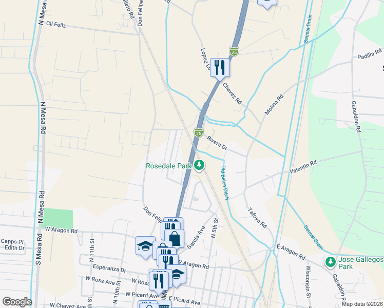 map of restaurants, bars, coffee shops, grocery stores, and more near Interstate 25 Business in Belen