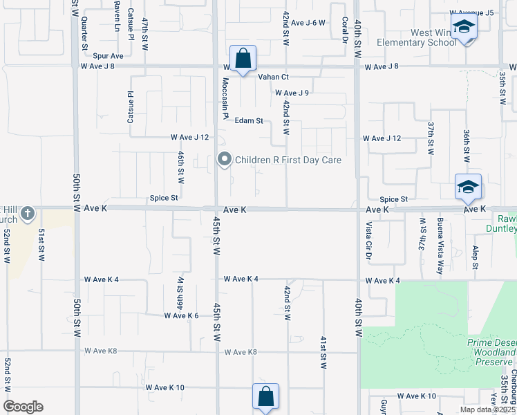 map of restaurants, bars, coffee shops, grocery stores, and more near 43610 Tomahawk Place in Lancaster